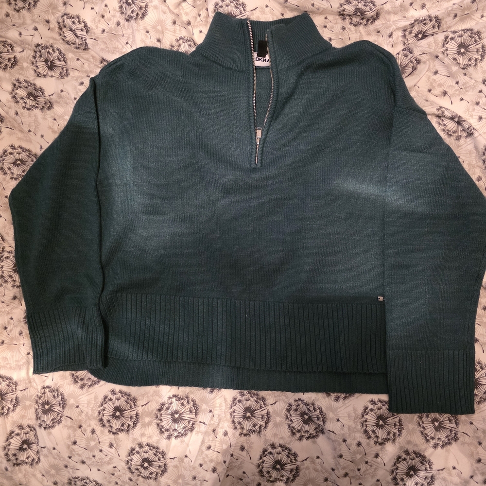 DKNY Deep Green Half-Zip Turtleneck Sweater